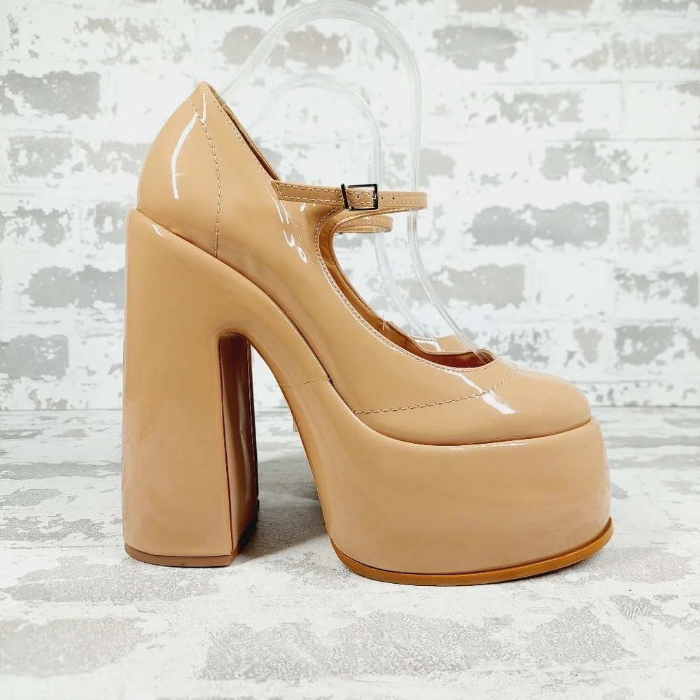 New. Zayne New Pressego Tan Patent Leather Platform Mary Jane Pumps i949